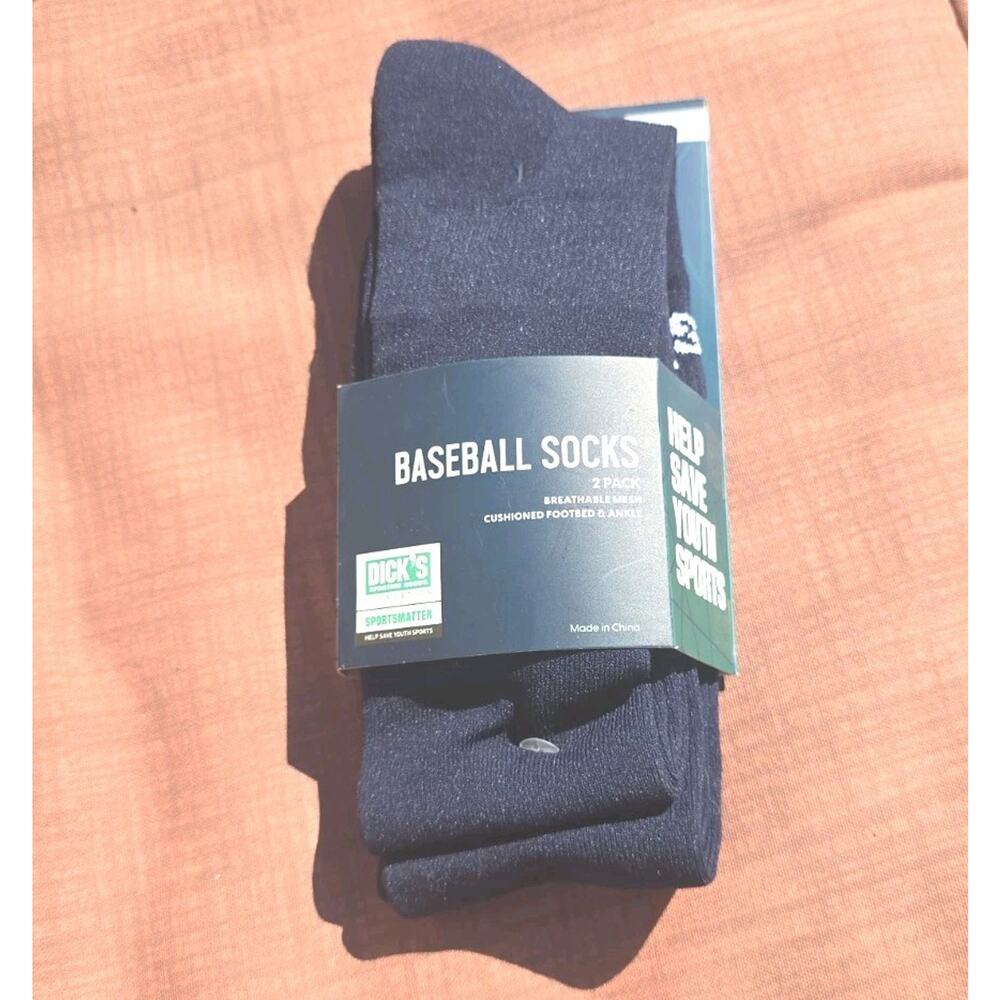 Men’s Baseball Socks, Navy, Large. 2 Pair. Breathable Mesh Cushioned sock Ankle